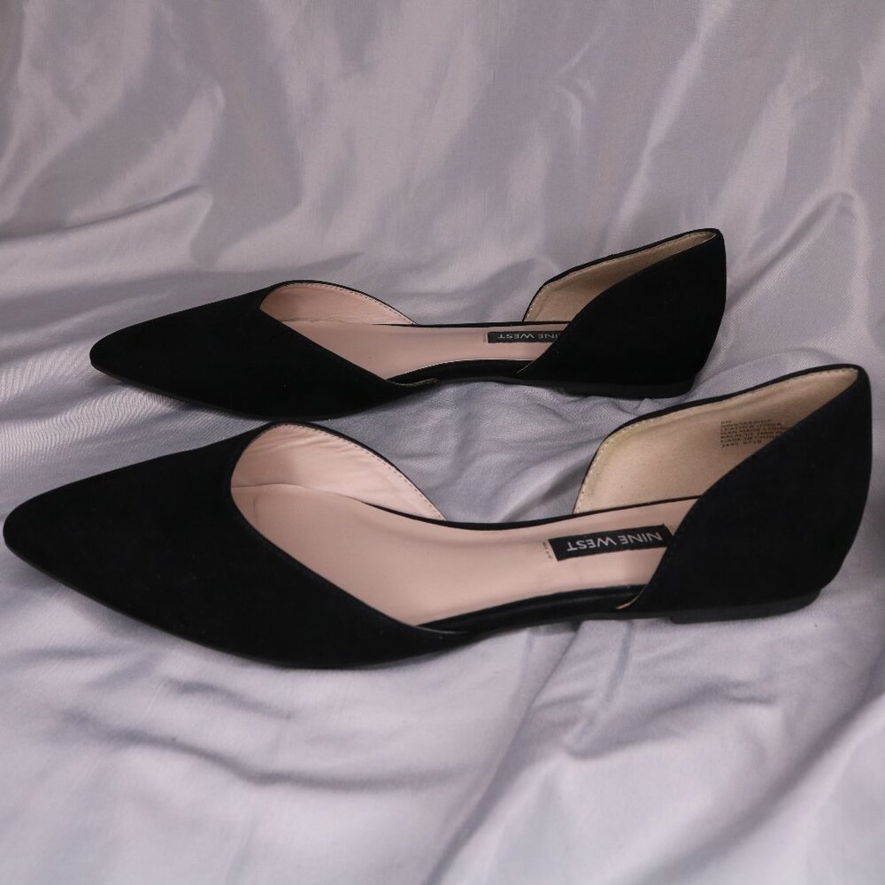 Nine West Black Leather Pointed Toe D'Orsay Flats Size 8